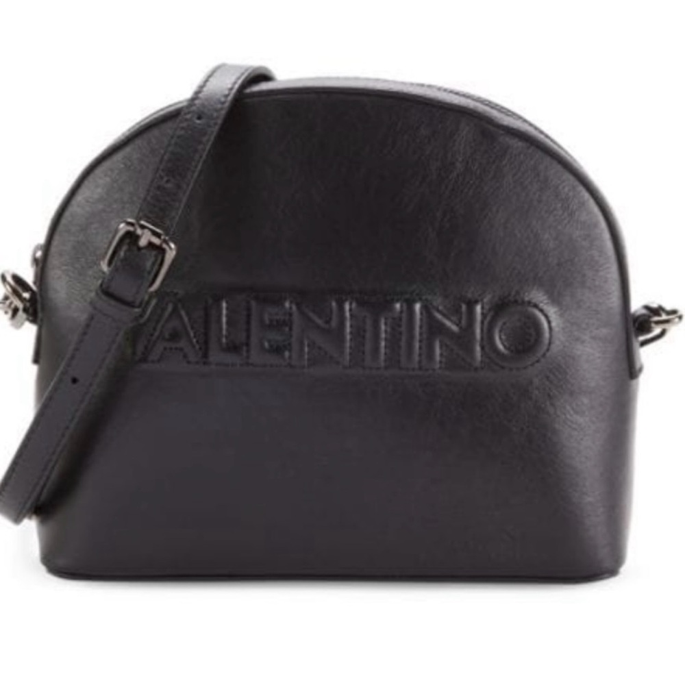 Valentino by Mario Valentino Diana Embossed  Leather Dome Black Crossbody Bag